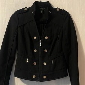 White House Black Market Black Utility Jacket with Gold Accents